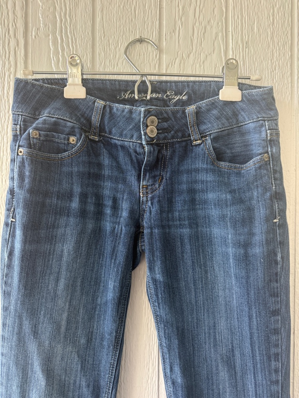 American Eagle Outfitters Y2K Dark Blue Low Rise Flare Artist Jeans sz 4 short - Picture 2 of 7
